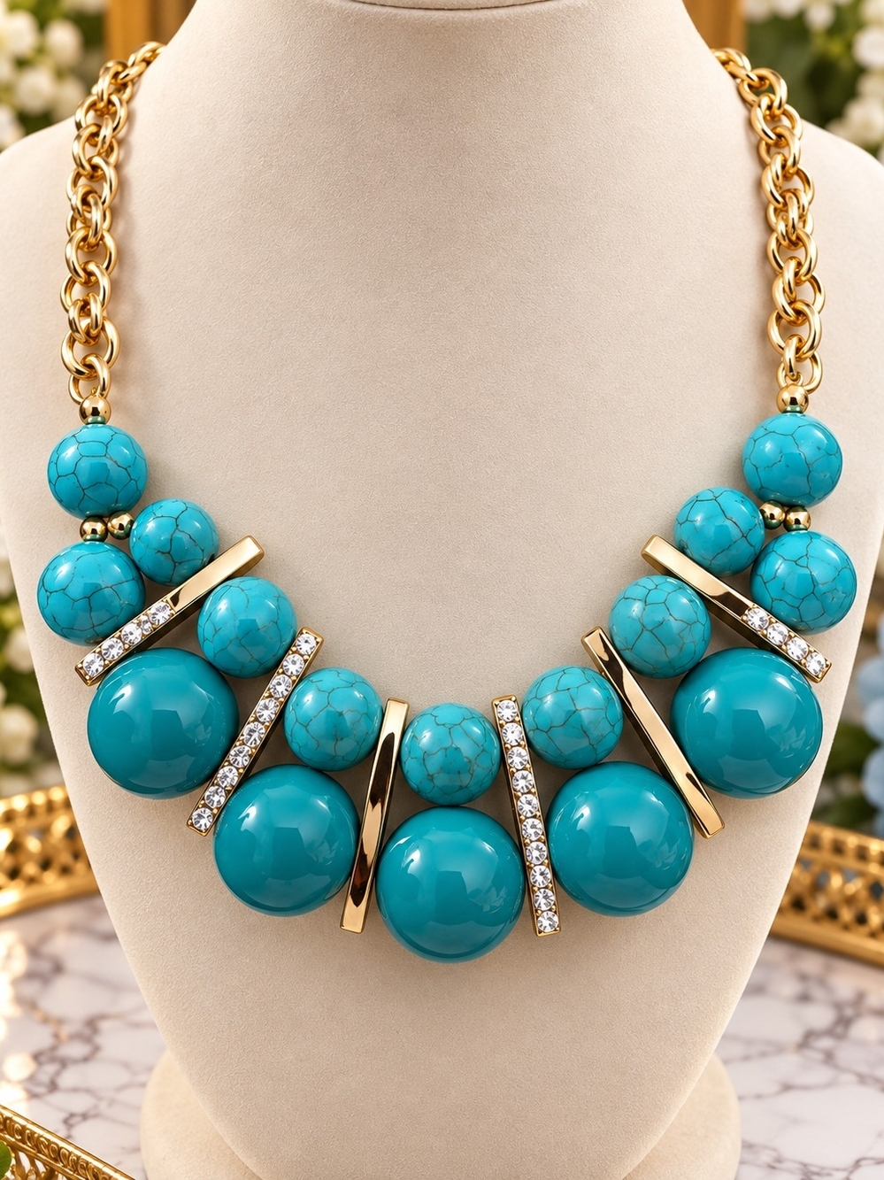 Gold-Tone Turquoise Statement Necklace by 169